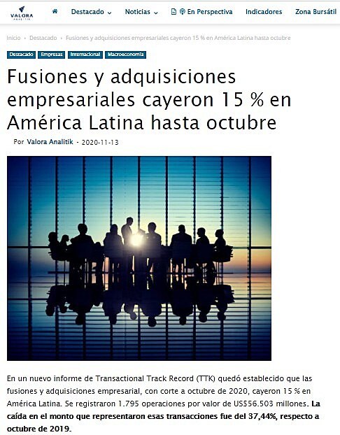Fusiones y adquisiciones empresariales cayeron 15 % en Amrica Latina hasta octubre
